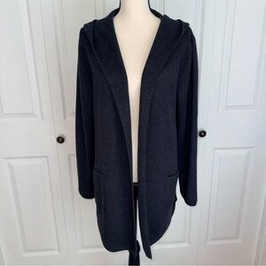 Tahari Woman’s Dark‎ Grey Hooded Cardigan Open Front Sweater pockets size XL